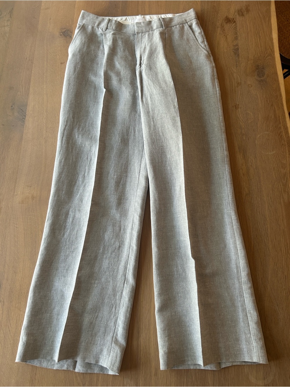 Mango Linen Blend Wide-Leg Pants— Light Gray- EUC